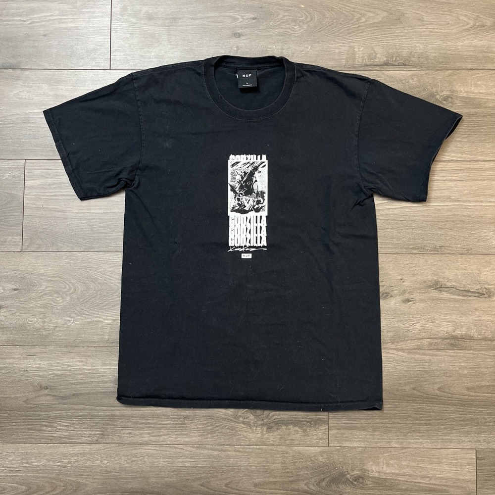 HUF X Godzilla Mens L T Shirt Black Short Sleeve